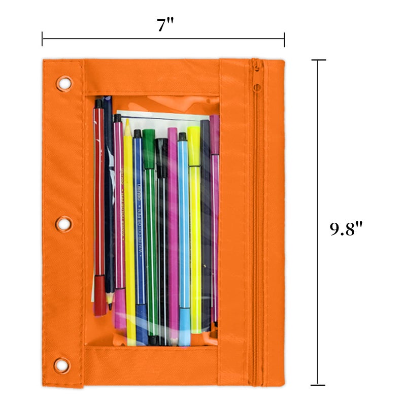 WODISON 3-Ring Pen Pencil Pouch with Clear Window Stationery Bag Binder Case Classroom Organizers Orange - Image 2